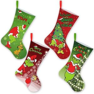 4 Pack Grinchs Christmas Stockings,47cm Large Stocking Christmas Bulk Grinchs Ch…