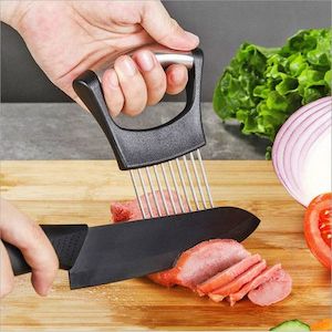 Homewares: Best Utensils Onion Holder Slicer Vegetable Tools Slicing Guide Vegetable Tomato Lemon Meat Holder Slicer Tools Cutter, Stainless Steel Cutting Kitchen Gadget