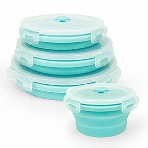 Homewares: 1 Set of 4pcs Round Collapsible Silicone with Airtight Lids for Kitchen, Microwave and Freezer safe