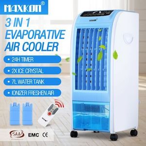 Homewares: MAXKON 7L Evaporative Air Cooler Quiet Fan Ionizer Button 3 Modes W/Remote Control Blue