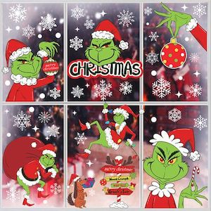 Christmas Decorations Indoor Window Clings, Cute Grinch Window Stickers Decals f…