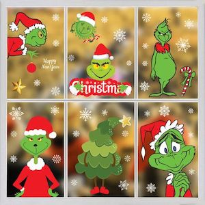 Christmas Decorations Indoor Window Clings, Cute Grinch Window Stickers Decals f…