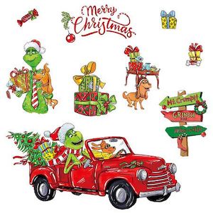 Christmas Decorations Indoor Window Clings, Cute Grinch Wall Window Stickers Dec…