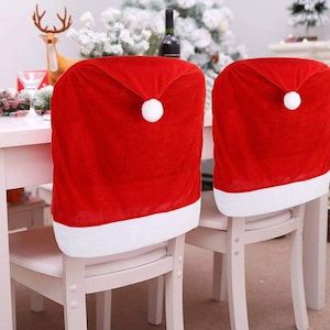 2pc Red Hat Dining Chair Slipcovers,Christmas Chair Back Covers Kitchen Chair Co…