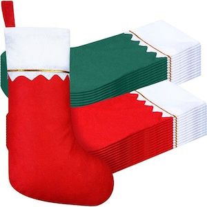 Homewares: 24 Pcs Felt Christmas Stockings 38CM Party Favors Stockings Xmas Decoration Stockings Rustic Christmas Santa Stockings (Red Green)