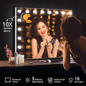 Makeup Mirror Hollywood Vanity Mirror Maxkon 18 LED Light Up Mirror with Adjusta…