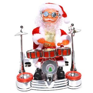 Dancing Singing Santa Claus Playing Drum Christmas Doll Musical Moving Figure Ba…