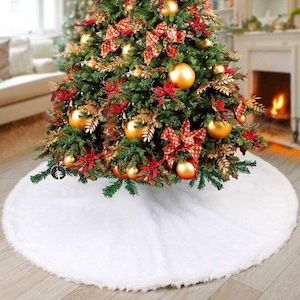 Christmas Tree Skirt,48 Inch White Soft Faux Fur Tree Skirts Plush Christmas Dec…