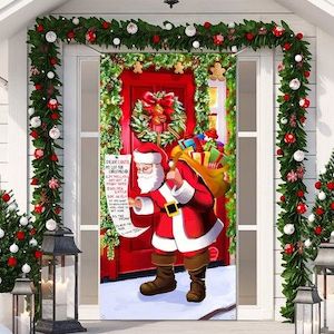 90x200cm Christmas Door Cover Decoration, Santa Door Hanging Banner Funny Xmas B…