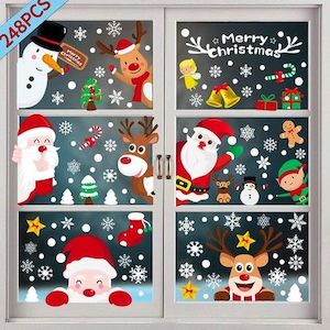 248 Pcs Christmas Window Clings Snowflakes Christmas Decorations Double Sided St…