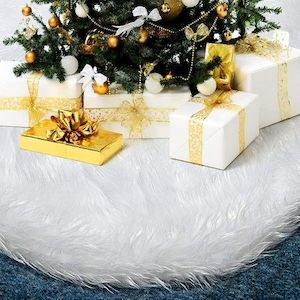 48 Inches Christmas Tree Skirt for Xmas Tree Holiday Party Decorations White Plush (White)