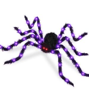 150cm Giant Halloween Spider Decoration 38LED Light Up Black Hairy Spider with R…