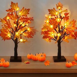 Fall Maple Tree with 48 LEDs Battery Operated Light Up Artificial Pumpkins Maple…