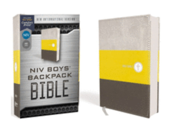 NIV Boys' Backpack Bible, Compact, Leathersoft, Yellow/Gray, Red Letter Edition,…