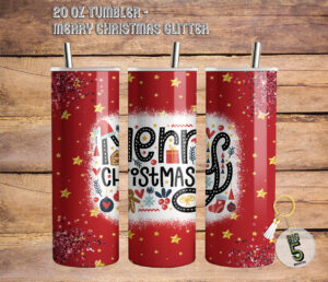 20 Oz Tumbler – Merry Christmas Glitter