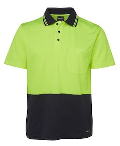 JB's HV NON CUFF S/S COTTON BACK POLO LIME/NAVY