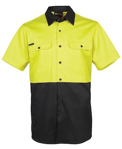 Workwear Shirts S S L S: JB's HV S/S 150G SHIRT YELLOW/NAVY