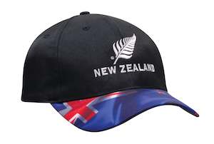 Headwear: Breathable Poly Twill NZ Flag Peak Cap