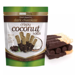 Tropical Fields Crispy Coconut Milk Rolls Hand Dipped In Dark Chocolate 340g