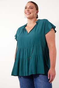 Isle Of Mine Womens Clothing: Isle Of Mine - Botanical Tiered Top Teal