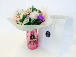 Pastel posy in Mason Jar