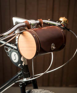 Walnut Handlebar Leather Barrel Bag - Dark Brown