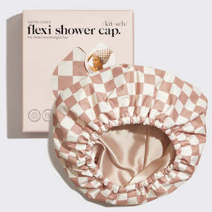 Kit.sch: Kitsch Satin Lined Flexi Shower Cap - Terracotta Checker