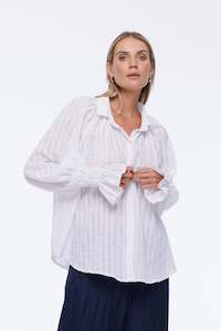 Edith Shirt - White with Lurex Stripe