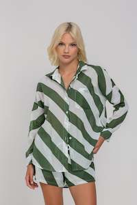 Defiant Shirt -  Dried Mint/Ivory Diagonal Stripe