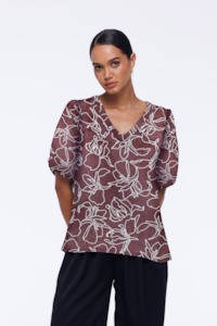 Neutrals: Vallis Top - Exclusive Chocolate/Ivory Print