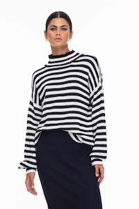 Knitwear Jackets Coats: Hold Me Back Jumper - Black/Ivory Stripe