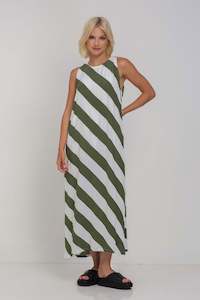 Finally Here Dress -  Dried Mint/Ivory Diagonal Stripe