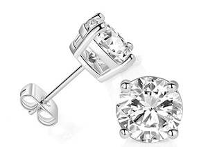 Round Shape Moissanite Solitaire Stud Earrings  in Platinum Overlay Sterling Sil…