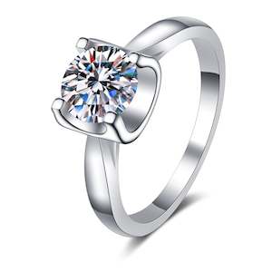 Clothing: Bull Head 1 Carat Solitaire Moissanite Ring in Platinum Overlay Silver - Adjustable Size