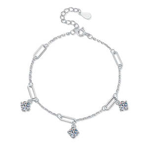 1.5 Carat Moissanite Charms Bracelet With Adjustable Chain Bracelet in Platinum …