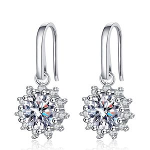 1 Carat Drop Earrings with Round Halo Drop, in Platinum Overlay Sterling Silver