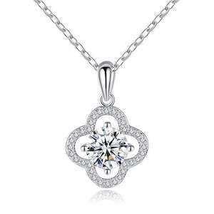 1 Carat Radiant Cut Moissanite Pendant in Clover Shape Halo Setting with Chain i…