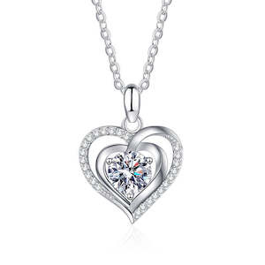 1 Carat Radiant Cut Moissanite in Heart Shaped Pendant with Chain in Platinum Ov…