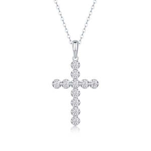 Divinity - Moissanite Cross Pendant with Chain in Platinum Overlay Sterling Silv…