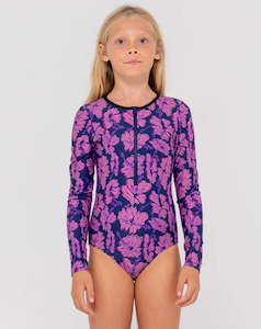 Rusty Hibiscus Long Sleeve Girls Onepiece - Sum24