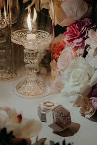 Function equipment renting, leasing or hiring: Crystal candle holders with cylinder glass tube