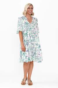 Zorita White Tropical Frill Sleeve Dress