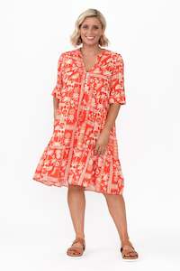 Zorita Red Tropical Frill Sleeve Dress