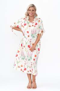 Mariel White Floral Linen Blend Dress