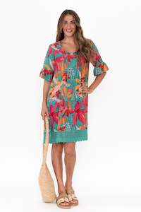 Cayman Green Floral Cotton Tunic Dress