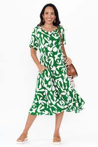 Zaelia Green Abstract Crescent Dress