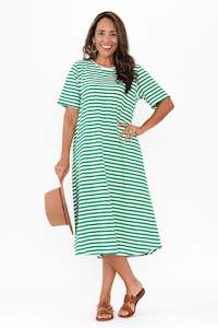 Womenswear: Bronte Green Stripe Cotton Tee Dress