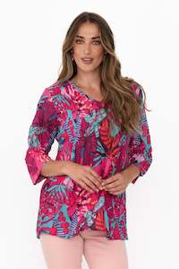 Fia Pink Jungle Sleeved Crinkle Cotton Top