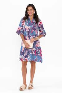 Senna Blue Tropical Cotton Dress