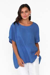 Micah Cobalt Linen Scoop Neck Top